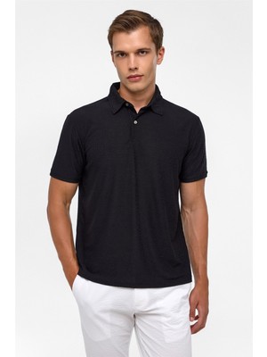 Siyah Regular Düz Polo Yaka Tişört