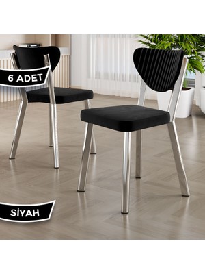 Arfe Serisi 6 Adet Siyah Mutfak Sandalyesi Krom Kaplama Metal Ayak 1. Sınıf Babyface Kumaş