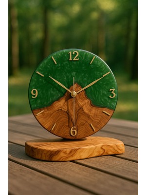 El Yapımı Yeşil Zeytin Ağacı Epoksi Saat, Sessiz Mekanizma