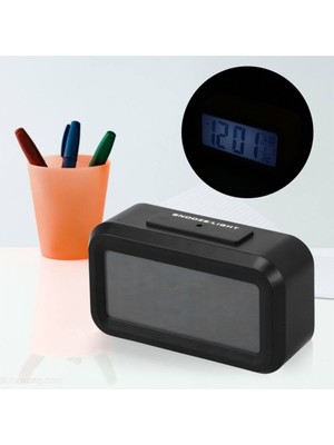 Işık Sensörlü Dijital Masa Saati ve Termometreli Alarm Fonksiyonu Siyah