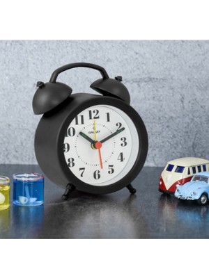 Siyah Alarmlı Analog Masa Saati, Başucu ve Ofis Kullanımına Uygun