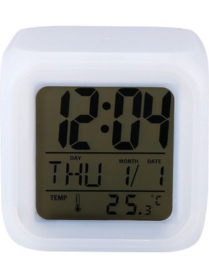 7 Renkli Dijital Alarmlı Küp Masa Saati, Şık ve Fonksiyonel Tasarım