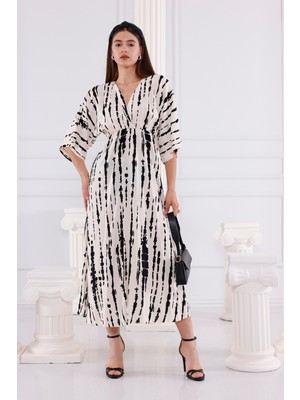 Kruvaze - Yarasa Kol Elbise Ekru