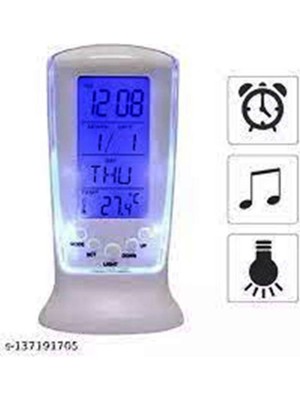 Beyaz Dijital Masa Saati ve Termometreli, Şık ve Kullanışlı Tasarım