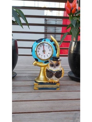 Mavi Baykuş Desenli Şık Masa Saati