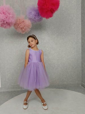 Kız Çocuk Abiye Elbise Ada, Lila Yaka Incili,tütü Elbise