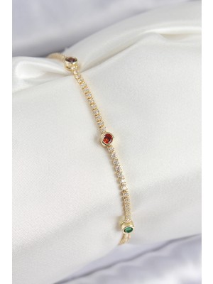 Pirinç Zirkon Taşlı Asorti Model Gold Renk Kadın Bilekilk