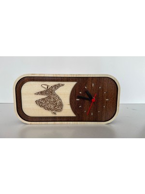 Çok Renkli Semazen Motifli El Yapımı Ahşap Dekoratif Masa Saati