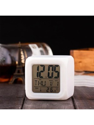 7 Renkli Değişen Alarmlı Dijital Masa Saati ve Gece Lambası