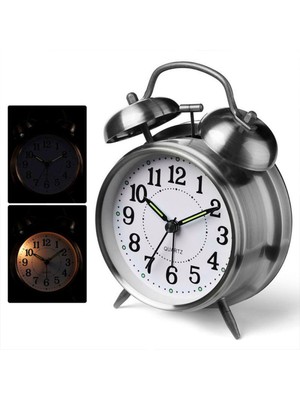 Büyük Boy Işıklı Masa Üstü Dekoratif Çalar Saat Gümüş Şık Tasarım