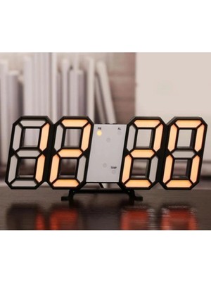 Turuncu 3D LED Dijital Saat, Termometre ve Takvim Özellikli Masa ve Duvar Saati
