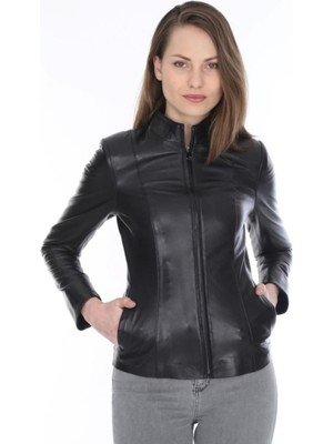 Hakiki Deri Siyah Arello Kadın Ceket