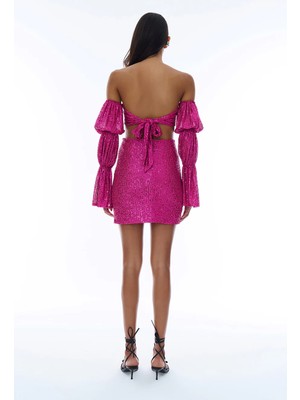 Cut Out Detaylı Payetli Mini Elbise