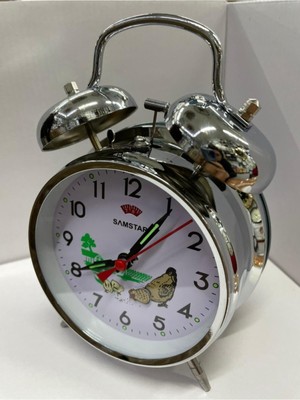 Şık Metal Tavuk Figürlü Masa Saati, Zilli Çarklar, Dayanıklı ve Estetik Tasarım