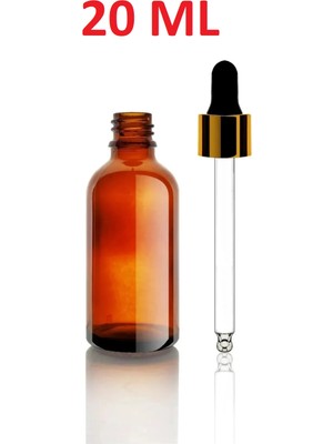 20 ml Amber Cam Şişe Gold Metal Siyah Kapaklı Cam Damlalıklı Boş Esans Yağ Şişesi 20ML