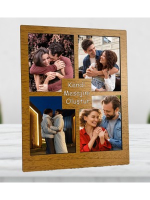 Kişiye Özel 4 Fotoğraflı Mesajınızı Oluşturabileceginiz Ahşap Renk Kolaj Masaüstü Çerçeve