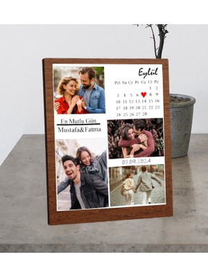 Kişiye Özel Masaüstü 4 Fotoğraflı Tarih Takvim Tasarım Ahşap Mdf Resimli Kolaj Çerçeve