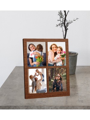 Anneler Gününe Özel 4 Fotoğraflı Ahşap Mdf Resimli Kolaj Çerçeve (Siyah)