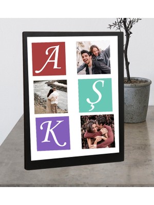 Kişiye Özel Masaüstü Siyah Aşk Tasarımlı 3 Fotoğraflı Masaüstü Ahşap Kolaj Çerçeve