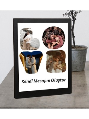 Kişiye Özel Masaüstü Siyah Love Tasarımlı 4 Fotoğraflı Kendi Mesajını Oluştur Ahşap Mdf Resimli Kolaj Çerçeve