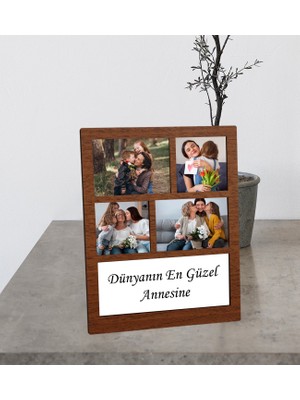 Anneler Gününüe Özel 4 Fotoğraflı Kendi Mesajını Oluştur Ahşap Kolaj Çerçeve (Siyah)