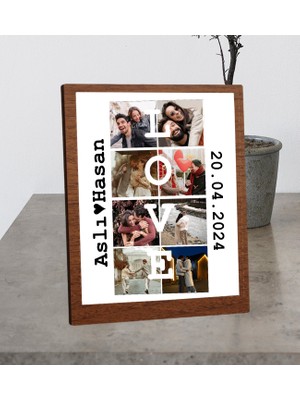 Kişiye Özel Masaüstü 8 Fotoğraflı Isim ve Tarih Tasarım Ahşap Mdf Resimli Kolaj Çerçeve