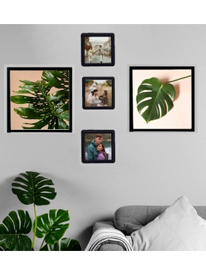 Kişiye Özel Fotoğraflı Dekoratif Yaprak Tasarımlı Sök-Tak 5 Adet Masaüstü ve Duvar Çerçeve Seti