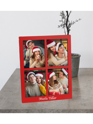 Kişiye Özel Yeniyıl Hediyesi  Premium 4 Fotoğraflı Ahşap Mdf Resimli Kolaj Masaüstü Çerçeve