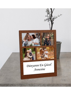 Anneler Gününe Özel 4 Fotoğraflı Kendi Mesajını Oluştur Ahşap Kolaj Çerçeve (Kahverengi)