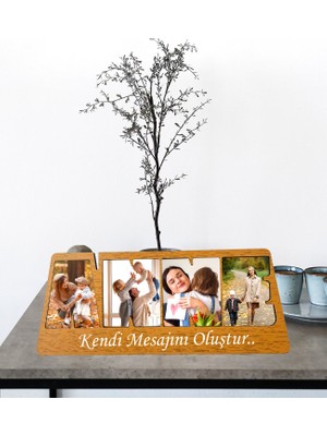 Kişiye Özel 4 Fotoğraflı Canım Annem Tasarımlı Ahşap Kolaj Masaüstü Çerçeve
