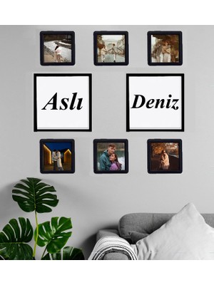 Kişiye Özel Fotoğraflı Isim Tasarımlı Sök-Tak 8 Adet Masaüstü ve Duvar Siyah Çerçeve Seti