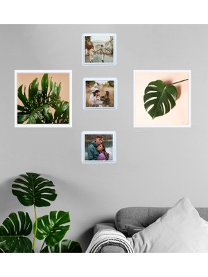 Kişiye Özel Fotoğraflı Dekoratif Yaprak Tasarımlı Sök-Tak 5 Adet Masaüstü ve Duvar Çerçeve Seti
