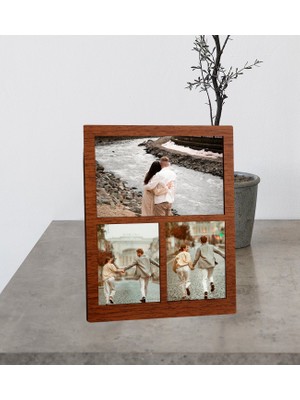 Kişiye Özel 3 Fotoğraflı Masaüstü Ahşap Kolaj Çerçeve