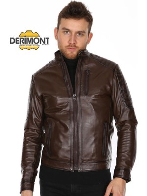 Hakiki Deri Kahverengispor 3 Cepli Işlemeli Erkek Deri Ceket