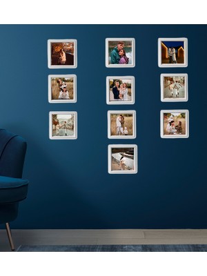 Kişiye Özel 10 Adet 8,5x8.5 Sök Tak Fotoğraflı Beyaz Çerçeve