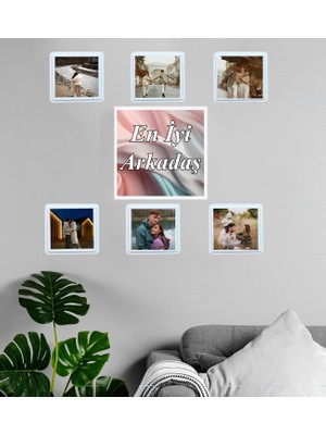 Kişiye Özel Fotoğraflı En Iyi Arkadaş Yazılı Sök-Tak 7 Adet Masaüstü ve Duvar Çerçeve Seti