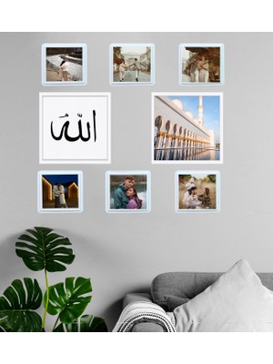 Kişiye Özel Fotoğraflı Dini Motif Islami Sök-Tak 7 Adet Masaüstü ve Duvar Çerçeve Seti
