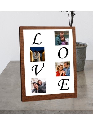 Kişiye Özel Masaüstü 4 Fotoğraflı Love Tasarım Ahşap Mdf Resimli Kolaj Çerçeve