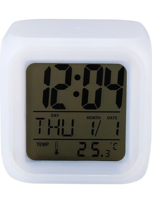 Renkli ve Alarm Özellikli Şık Dijital Küp Saat, Pratik Kullanım Sağlar.