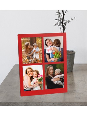 Anneler Gününe Özel Premium 4 Fotoğraflı Ahşap Mdf Resimli Kolaj  Masaüstü Çerçeve