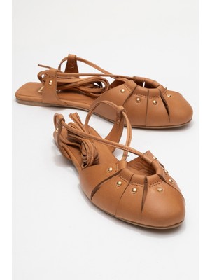 Darıa Taba Hakiki Deri Troklu Bilekten Bağcıklı Kadın Sandalet