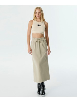 Fermuarlı Yırtmaçlı Midi Etek TW6250004078030