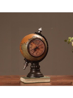 Gri Renkli Dekoratif Antik Dünya Küreli Masa Saati, Şık ve Nostaljik Tasarım