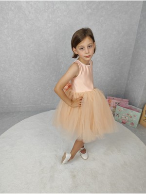 Kız Çocuk Abiye Elbise Ada, Somon Yaka Incili,tütü Elbise