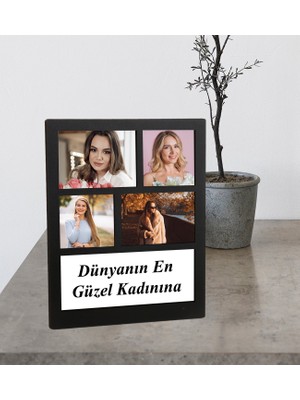 Kişiye Özel 4 Fotoğraflı Dünyanın En Güzel Kadınınıa Ahşap Kolaj Çerçeve