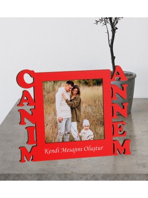 Annelere Özel Canım Annem Tasarımlı Kırmızı Masaüstü Ahşap Mdf Fotoğraflı Çerçeve