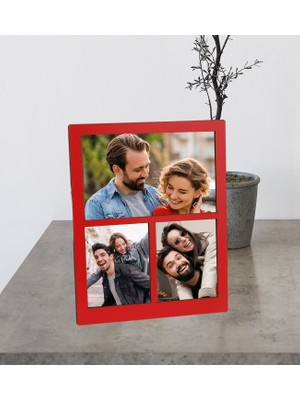 Kişiye Özel 3 Fotoğraflı Masaüstü Ahşap Kolaj Çerçeve