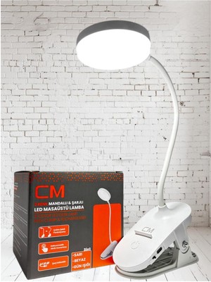 Taşınabilir LED Masa Lambası, USB Şarjlı, 3 Işık Modu, Mandallı, Beyaz