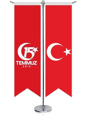 Asilmeydan 15 Temmuz 2016 Bayrağı ve Türkiye Kırlangıç Saten T Direk Masa Bayrağı 2'li