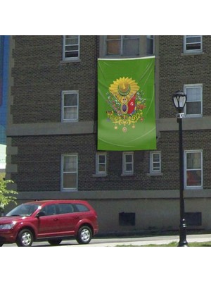 Asilmeydan Osmanlı Arması Yeşil Sancak Bayrak 300X450 cm Raşel Kumaş